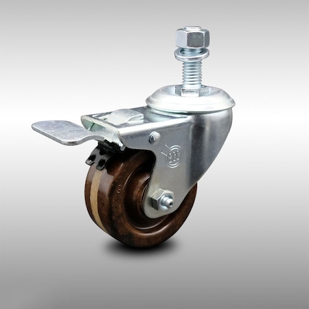 Service Caster 3 Inch SS High Temp Phenolic 12mm Threaded Stem Caster with Total Lock Brake SCC-SSTSTTL20S314-PHSHT-M1215